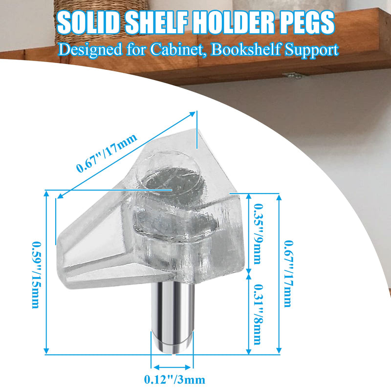 30pcs 1/8 Inch (3mm) Shelf Support Peg, Clear Plastic Cabinet Shelf Pins, Shelf Supports Pins for Closet, Kitchen, Furniture Shelves Holder Pegs 1/8 Inch (3mm) Clear-30pcs