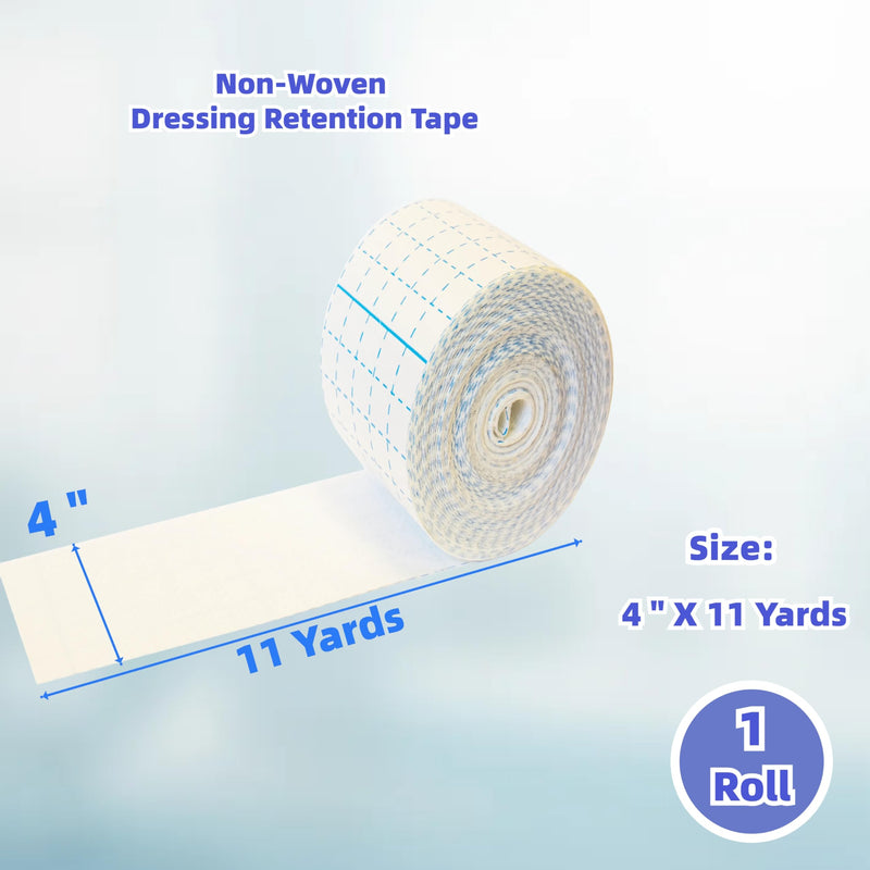 Non-Woven Dressing Retention Tape,4InchesX11Yards,Gentle Adhesive Bandage, Hypoallergenic and Breathable,Medical Grade Wound Dressing Tape Sensitive Skin for Wound Care（Pack of 1Roll） 4InchesX11Yards 1