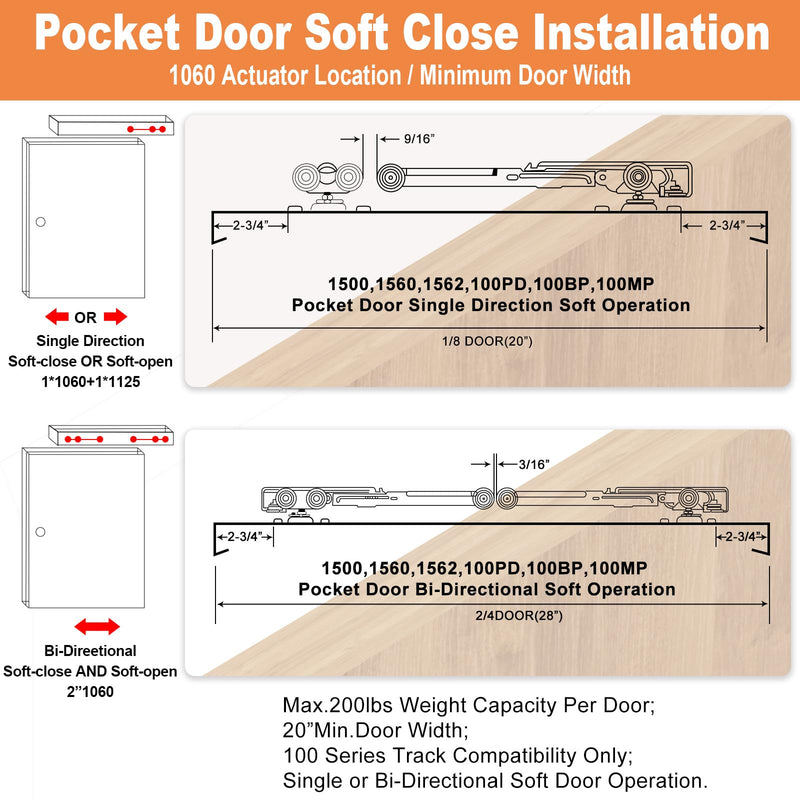 Pocket Door Soft Close Top Hanger Assemblies Fit for Johnson P/N #1060 & #1062, Sliding Door Roller Works with 100, 134F, 138F, 2610F Series Track, 1" Nylon Ball Bearing Tri-Wheel, Bi-Direction (1PC) 1PC