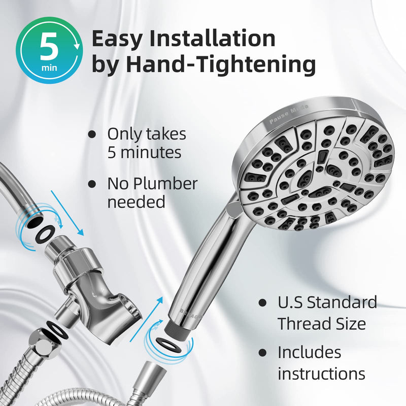 Shower Head,10 Functions High Pressure shower head with handheld, Built-in Pause Mode & Power Wash, Non-Clogging Nozzles High Flow Hand Held Shower Head, Leakproof 6ft Hose&Adjustable Bracket 10 Functions High Pressure Handheld Shower Head Premium Chrome