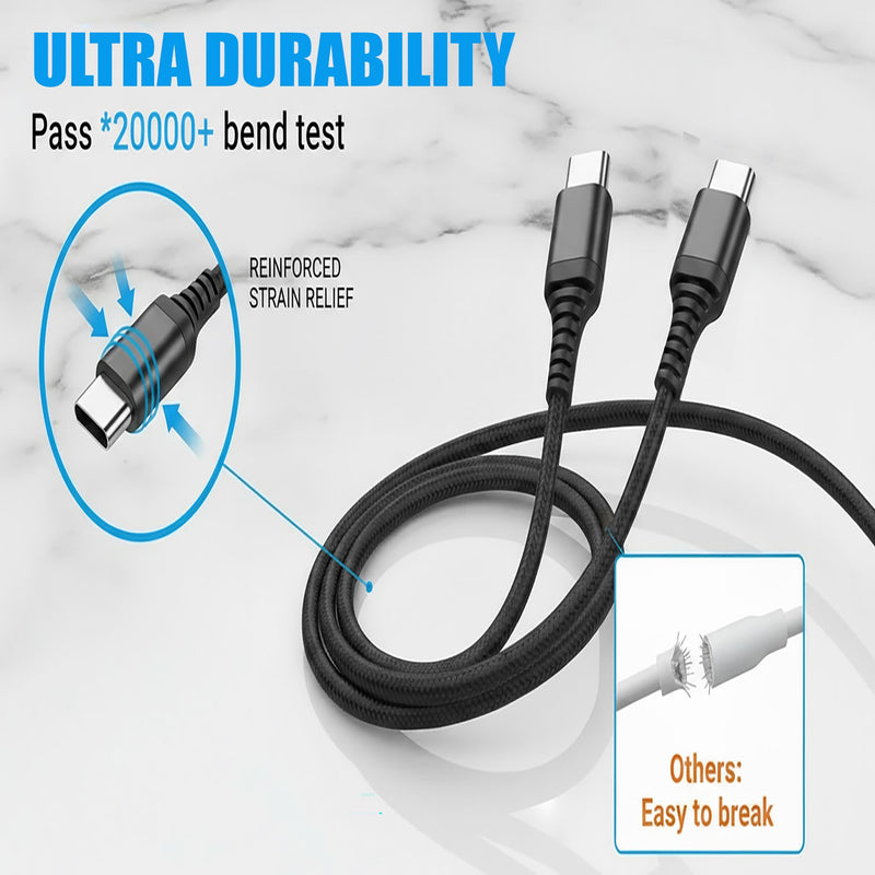 USB Type C to C Cable Bulk 20-Pack 3.3ft Braided Fast Charging 3A Quick Charger Compatible with iPhone 17/17 Pro/16e/16/15 Pro Max, Samsung Galaxy S25 S24 S10 S9 S8 Plus, Note 10 9 8, LG V50