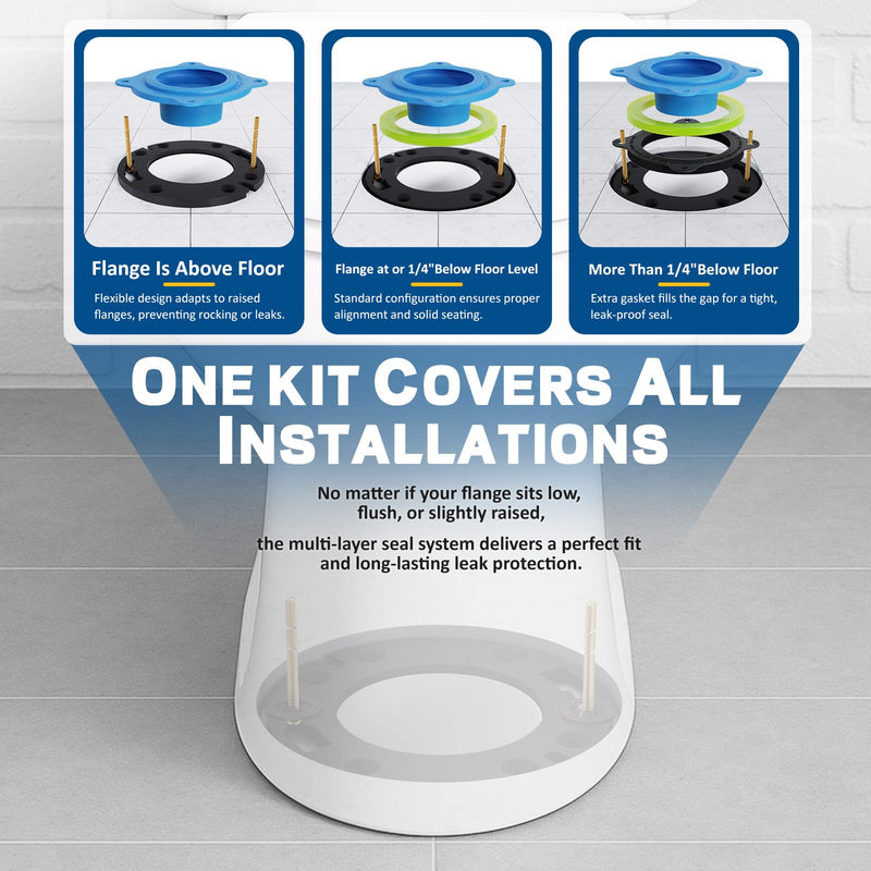 NEEXAN Toilet Wax Ring Replacement Kit with Brass Bolts and Caps, Fits 3-4 | Elastic Wax, Seals Toilet Base, For Standard Bathrooms, Includes Bolt Caps. Blue