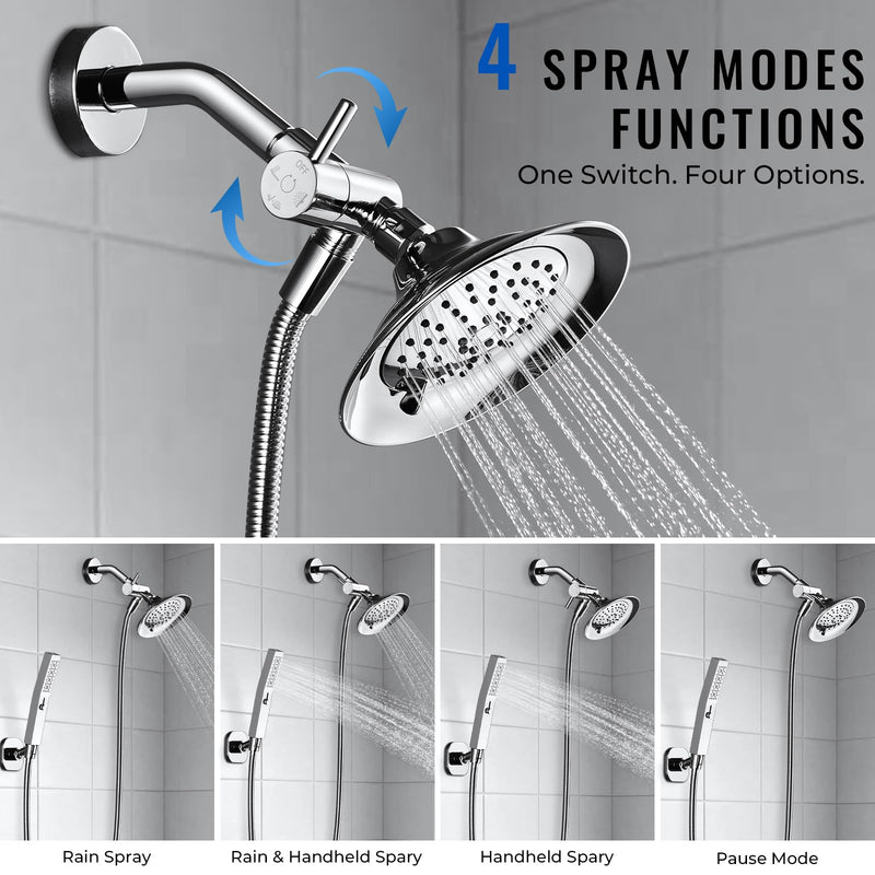 G-Promise All Metal High Flow Shower Diverter Valve with Adjustable Shower Head Holder, Universal 3-Way Splitter with Pause Mode for Handheld and Fixed Spray Head Adapter Replacement (Chrome) Chrome