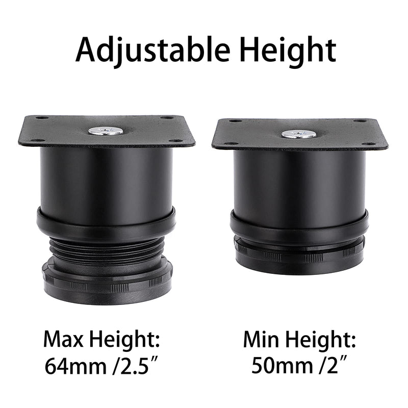 OwnMy 4PCS 2 Inch Stainless Steel Furniture Legs Feets Metal Cabinet Desk Legs, Adjustable Round Metal Furniture Risers Replacement Legs Corner Feets Heavy Duty Table Leg Extenders for Sofa Chair Black