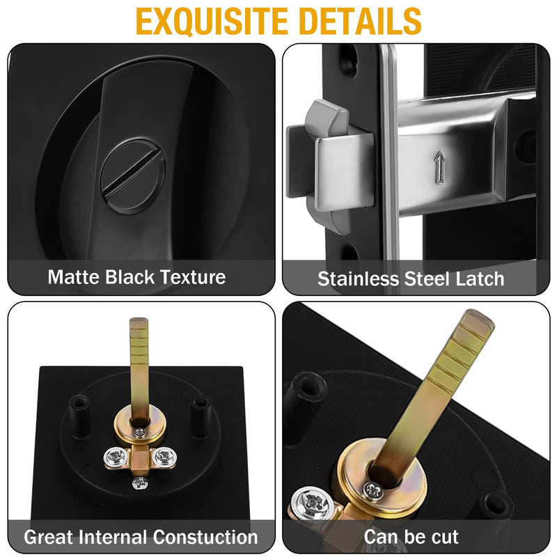 Pocket Door Lock, Double-Sided Privacy Sliding Door Lock Black Zinc Alloy Pocket Door Latch 2-3/8" Backset Keyless Flush Sliding Door Handle Square Pocket Door Hardware for Bathroom Closet Sqaure Lock