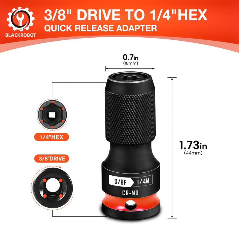 Quick Release Impact Bit Holders 3/8-Inch Square Drive to 1/4-Inch Hex Socket Adapter, CR-MO Steel, Red 3/8 Impact Bit Holder-1