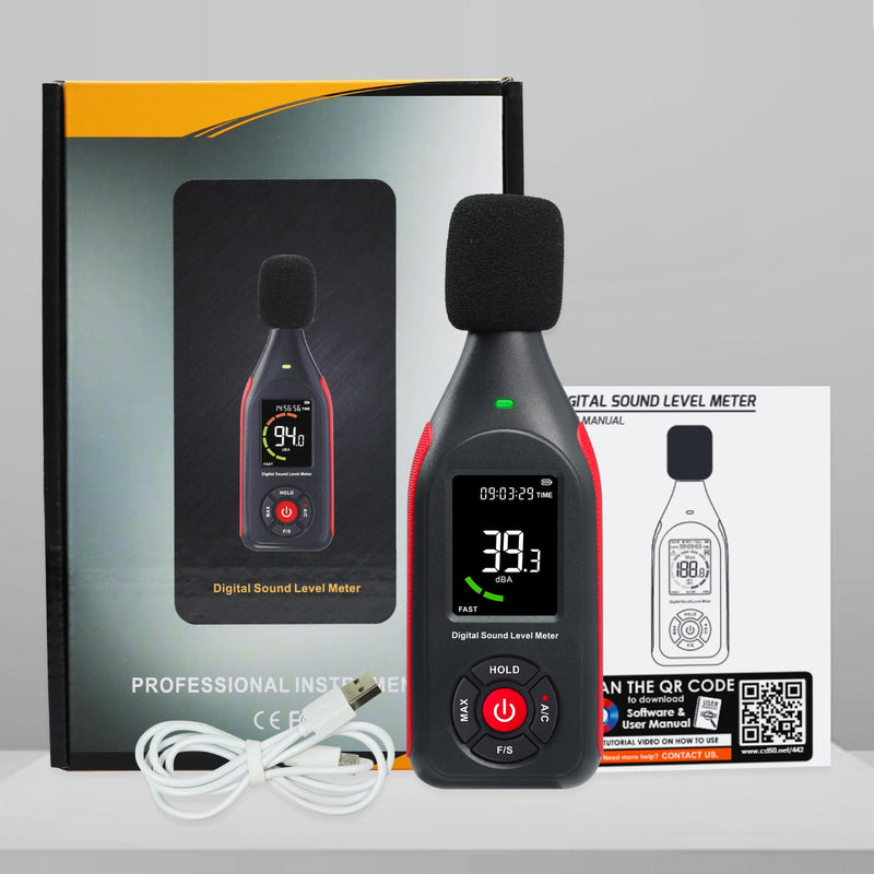 Decibel Meter Sound Level Meter Professional Sound Level Reader Detector 30dB to 130dB MAX Data Hold, Noise Monitor Digital SPL dB Meter With Alarm, Data Record & Rechargeable Function