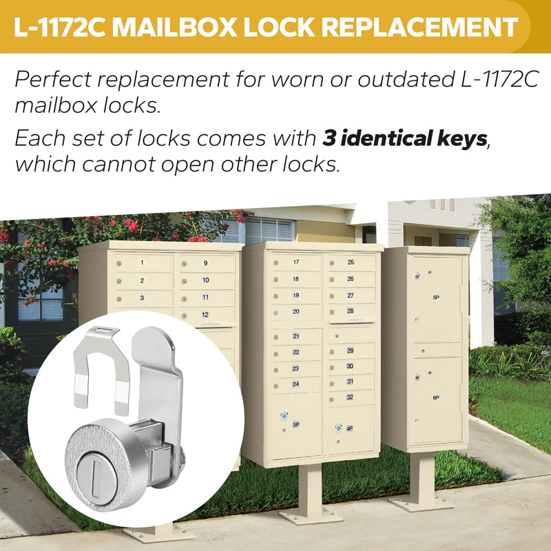 Mailbox Lock with Key, L-1172C National Mailbox Lock Heavy-Duty Cam Accessories for C9100/C9200 L C7120 USPS Mail Box Locks and Keys, Mailbox Key Locks with 5 Shaped Locking Tabs (3 Pack) 3 Pack