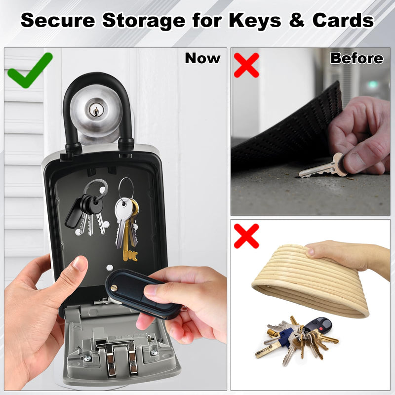 XXL Large Key Lock Box, 5.5”x4.1”x2.1” Waterproof Kirsite Combination Lockbox for Keys Outdoor, Portable Key Lock Box Wall Mount with Code (1 Pack, Black-Gray) 1pcs-XXL