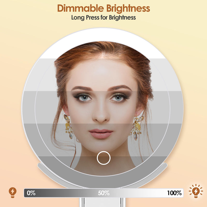 MIYADIVA Magnifying Mirror with Light, Double Sided 30X/1X Lighted Travel Makeup Mirror with Magnification, 3 Color Lighting, Dimmable Touch Screen, Adjustable & Foldable Hand Mirror (White) White