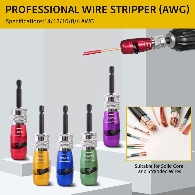 Wire Stripper for Drill,Multi-Spec 6/8/10/12/14 AWG,Wire Twister Tool for Drill,High-Efficiency Drill Wire Stripper,Electrical Tools Wire Nut Twister, AWG Wire Stripper for Electricians