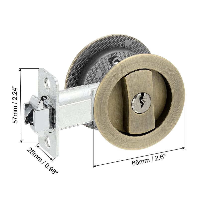 PATIKIL Round Recessed Door Lock with Keys, Pocket Door Lock Invisible Hardware Privacy Sliding Door Lock for Bathroom Bedroom Barn Door for 1-3/8" to 2" Thickness Door, Bronze