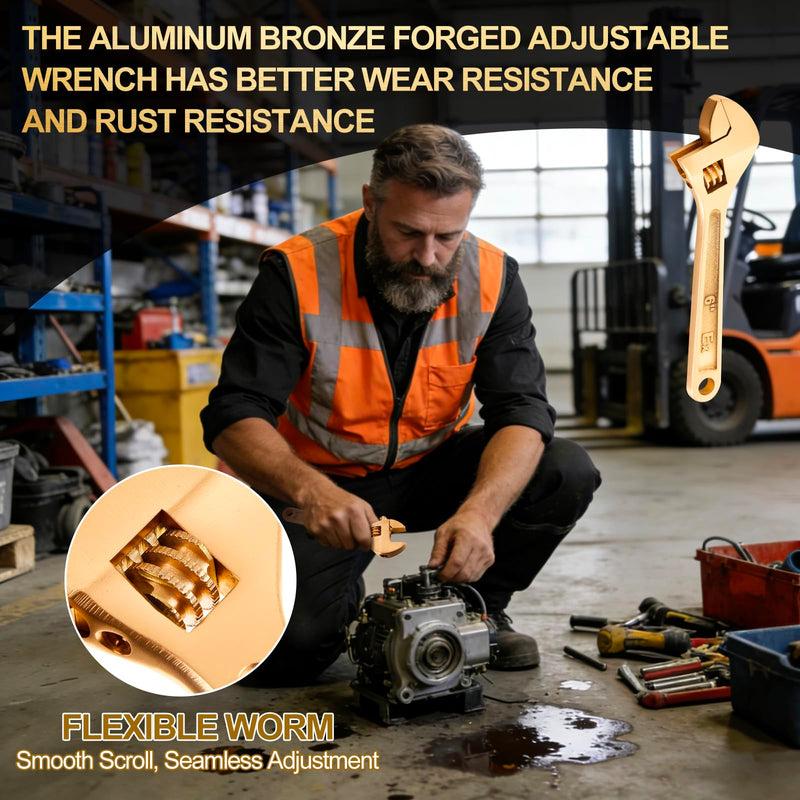 Hicarer 6 Inch Non-Sparking Adjustable Wrench, Aluminum Bronze Spark-Free & Non-Magnetic Spanner Tool, Industrial Safety Tool for Oil & Gas, Chemical & Hazardous Environments 6 Inch/ Open Max 19mm