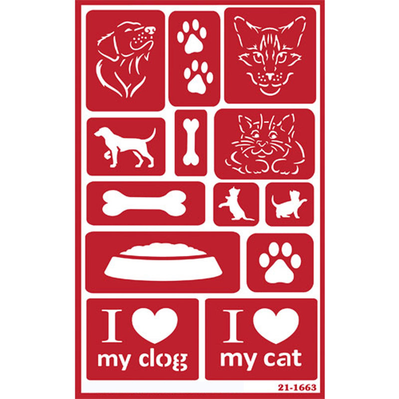 2 Etching Stencils Reusable Template - Kitty Stencils for Painting, Crafting - Kitty Cat Etch Stencil, Puppies, Cat Paw Print Theme - Self Stick Stencil Set with Brush