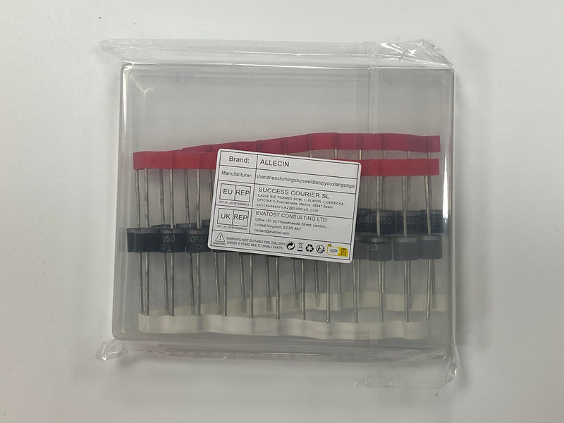 25Pcs 20SQ050 Schottky Rectifier Diode 20A 50V Blocking Bypass Barrier Diodes 20 Amp 50 Volt Solar Axial Cell Panel Dioden R-6 Package