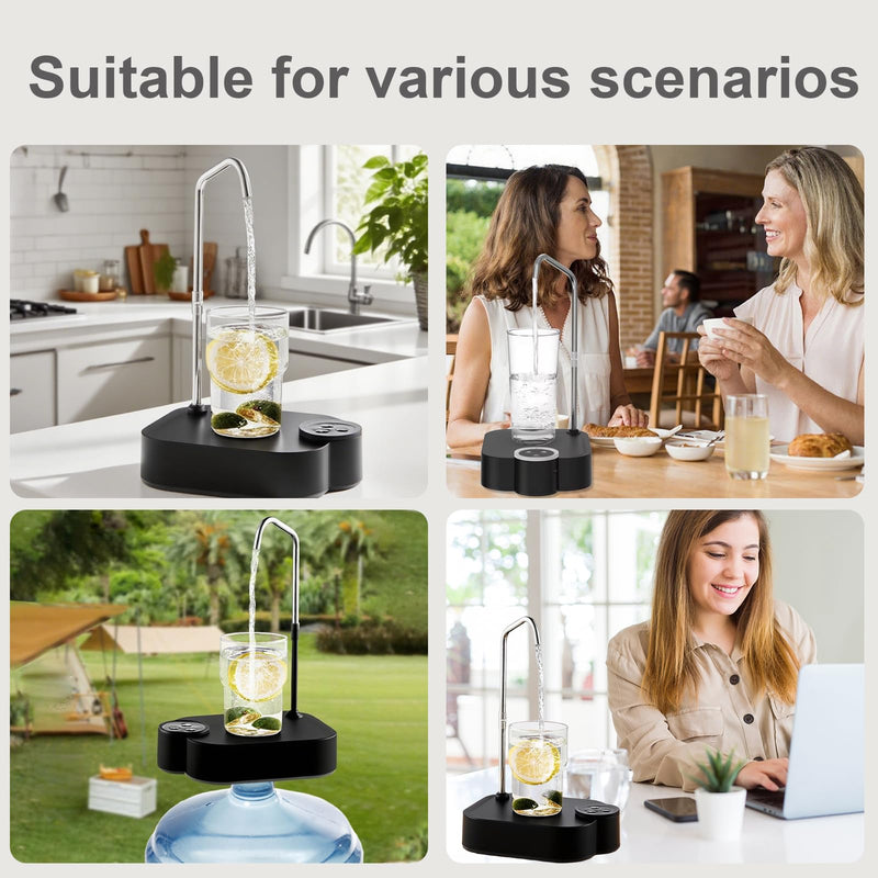 5 Gallon Drinking Water Dispenser Pump, Automatic Electric Drinking Water Bottle Pump with Coaster for 1-5 Gallon Water Jugs Black