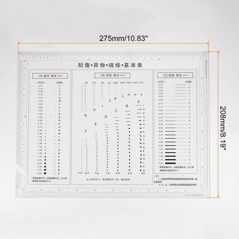 HARFINGTON High Precision SEC Size Estimation Chart 270x180mm Transparency Flaw Detection Film Ruler for Diameter Area and Line Width Defects Measuring