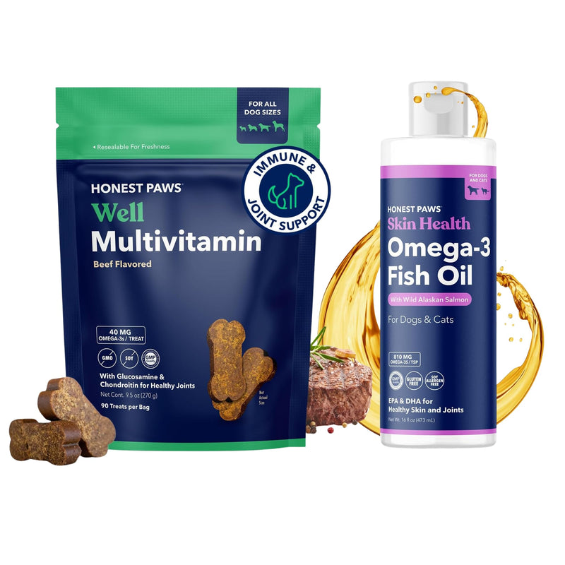 Honest Paws Dog Multivitamin Chews and Fish Oil Bundle