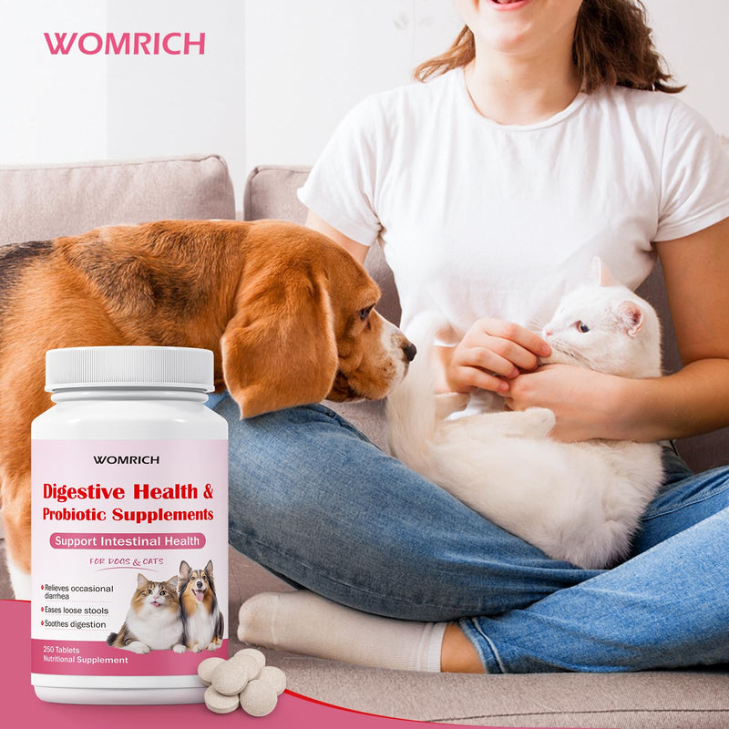 Anti-Diarrheal Support for Dogs & Cats Probiotics 250 Chewable Tablets, Helps Relieve Occasional Diarrhea in Cats Dogs, Situational Diarrhea Relief with Kaolin, Contains Beneficial Probiotic Bacteria
