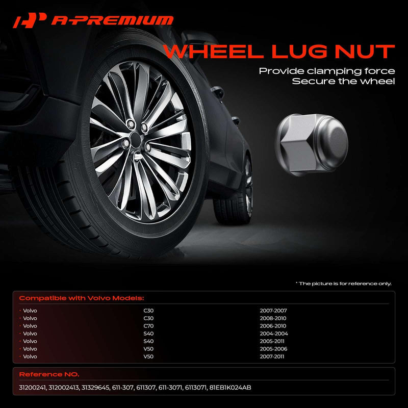 A-Premium M12-1.50 Wheel Lug Nuts Compatible with Volvo S40 2004-2011 C30 2007-2010 V50 2005-2011 C70 2006-2010 Front or Rear 5-PC Set