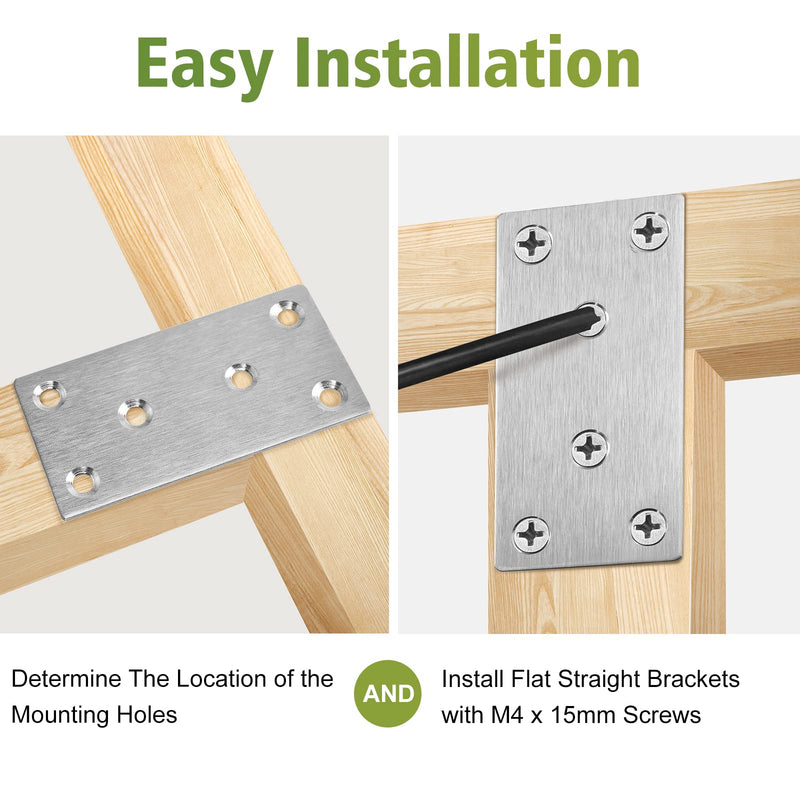 4 x 2 Inch Flat Straight Brace Bracket, Silver Flat Mending Plate Stainless Steel Fixing Corner Brace for Wood Furniture ( 100 x 50 x 2mm, 6 Pcs)