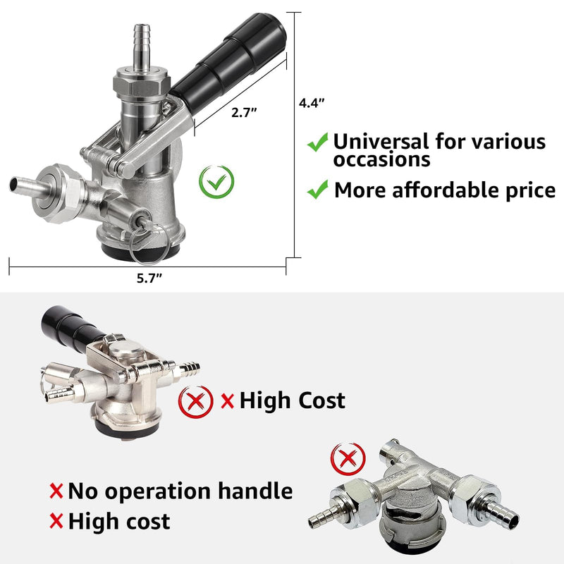 Keg Coupler, Sankey D System Keg Tap 304 Stainless Steel Probe, Beer Coupler Kegerator Parts D Coupler Beer Tap Dispenser for I.D 5/16'' Beer Line Gas Tubing with Hose Clamp