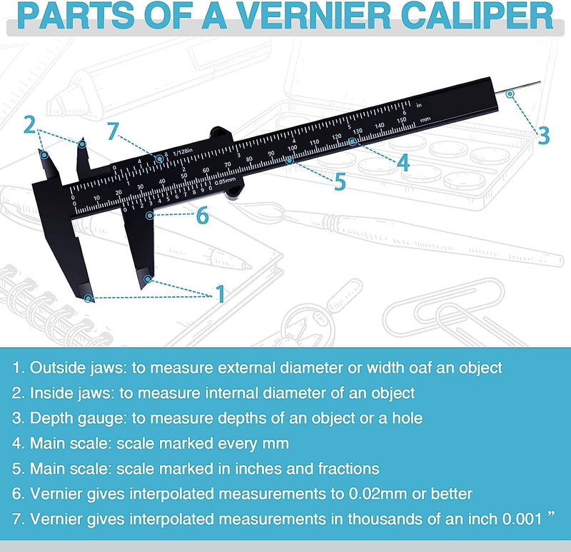 150mm High Accuracy Plastic Double Rule Scale Vernier Caliper Measuring Tool 0.5mm, for Jewelry Measurement, School, Exhibition Gifts, Antique Measurement(Black) Black