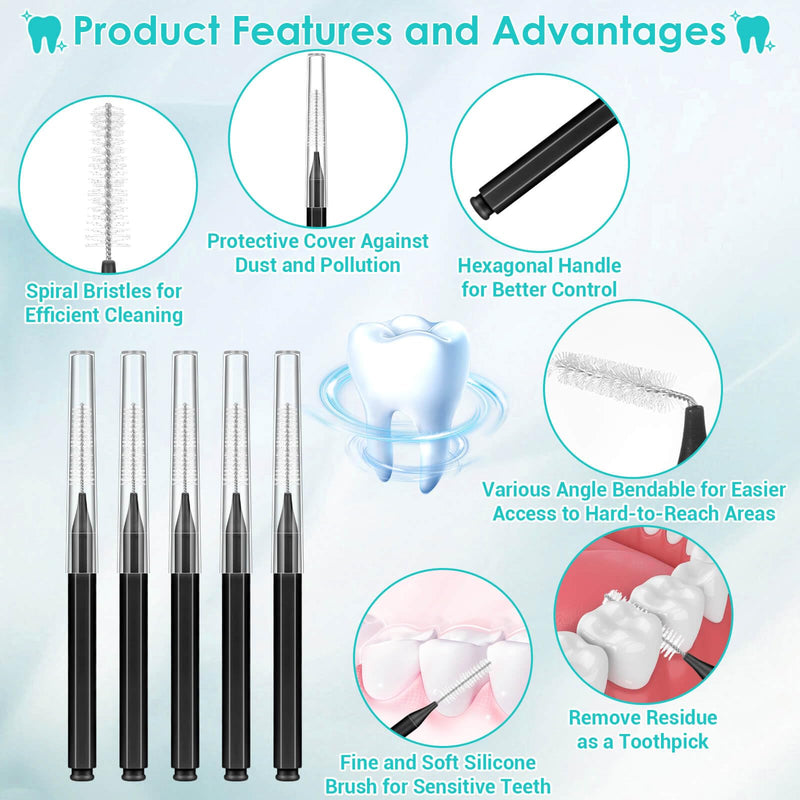 Lezmarket 300PCS Interdental Brushes for Braces, Soft and Bendable Dental Brush for Orthodontic Braces, Braces Cleaner Brush Tooth Pick Teeth Flossers Brushes for Teeth (Black) Black