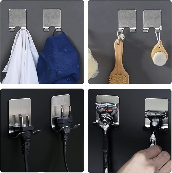 Leryati Razor Holder Shower, Pack of 2 Silver Razor Holder Shower No Drilling, Stainless Steel Razor Holder, Robust Self-Adhesive Razor Hanger Shower Suitable for Door Wall Bathroom Kitchen Silver × 2 - NewNest Australia