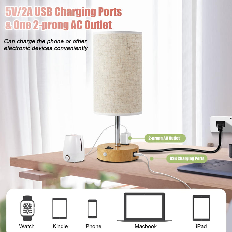 Table Lamp with Motion Sensor or Constant on Mode, USB Lamp Include One LED Bulb, Built in 1 USB Port & 1AC Outlet, Bedside Lamp Idea for Bedroom, Hallway, Bath Room Beige