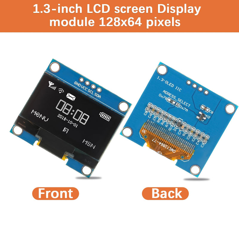 1.3 Inch I2C IIC OLED Display Module 128x64 Pixel Mini Self-Luminous Display Screen Board for Arduino Projects Raspberry Pi with Wire(1Pack White) 1