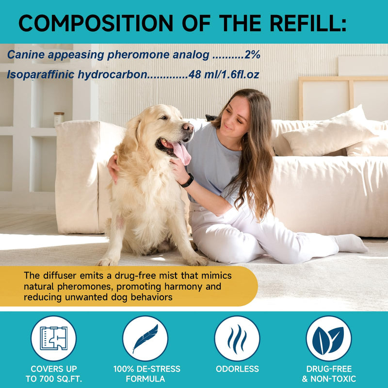 Woyamay Dog Calming Diffuser Refills - Dog Pheromones Calming Diffuser for Dogs Relieve Anxiety & Stress, 2-Month Supply Dog Pheromone Diffuser Refills (Fits All Common Diffuser Heads) 2 Refills