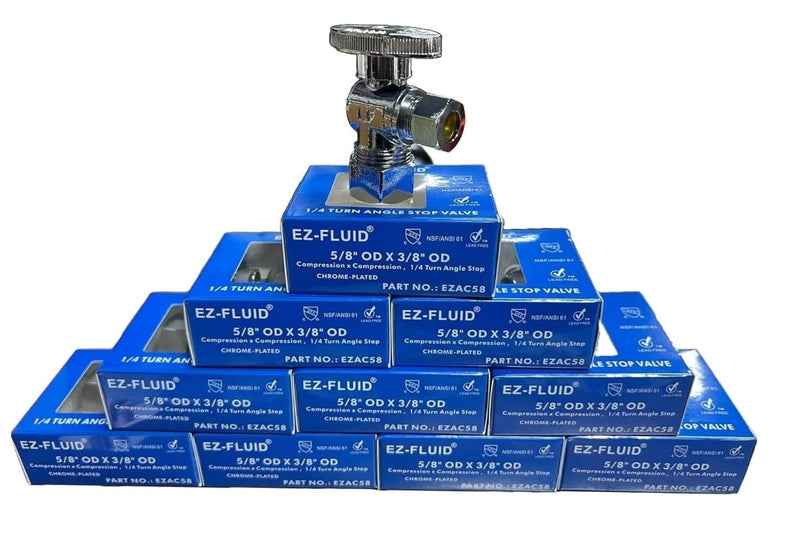 10Pcs EZ-FLUID Heavy Duty 1/2" Angle Stop Valve,1/2" Nom. (5/8"OD) Compression x 3/8"OD Outlet Water Shut Off Valves,1/4 TurnMetal Handle Angle Valve For Water Pipes,For Sink,Toilet,Faucet Valve Pack of 10