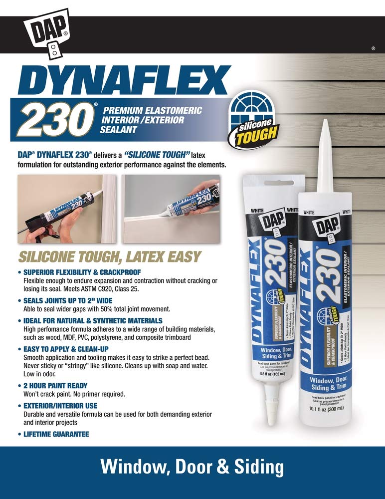 DAP 18288 DYNAFLEX 230 Premium Elastomeric Interior and Exterior Sealant, 10.1 oz, Almond, 10 Ounces