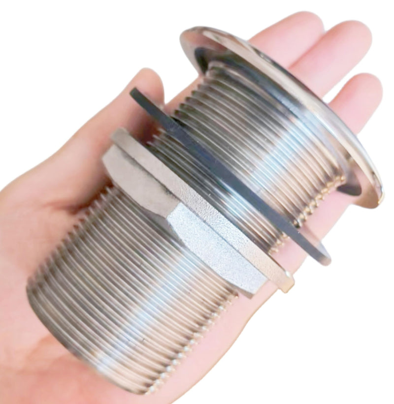 Marine Grade 316 Stainless Steel Full Threaded Through Hull Pipe Fittings with Nuts and washers for Boats, Yachts (1.5IN) 1.5IN