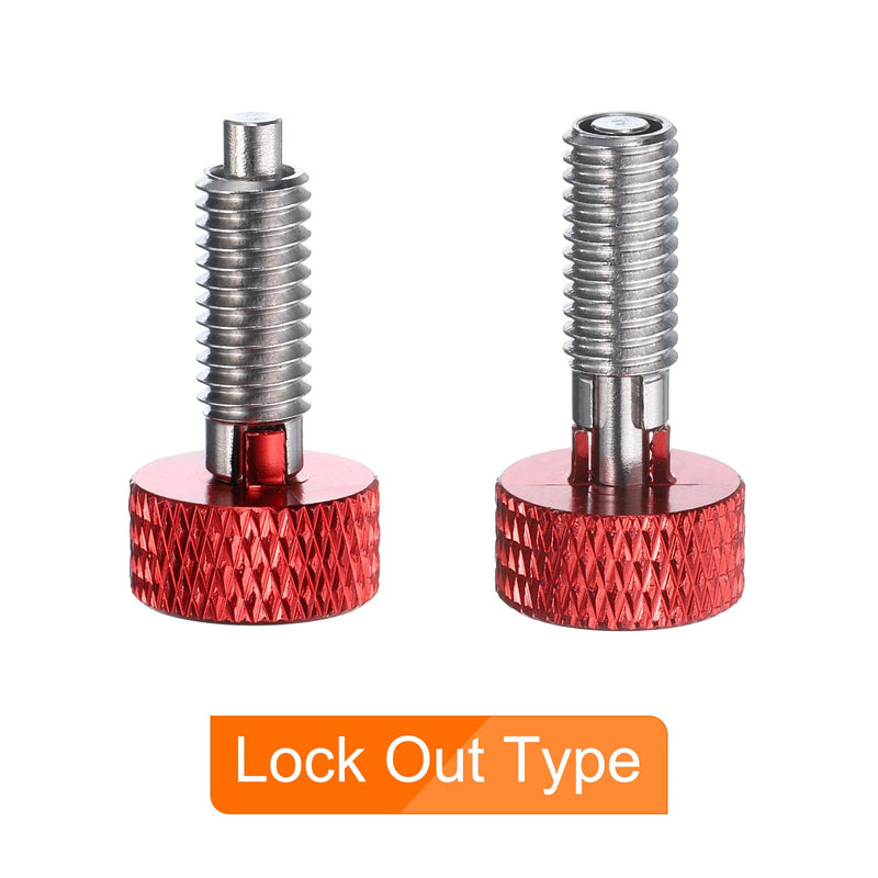 HARFINGTON 2pcs Spring Plunger with Knurled Handle M6x1 Pin Dia. 3mm Retractable Quick Release Pins Stainless Steel Lock Out Type Index Plunger for Industrial Equipment, Red