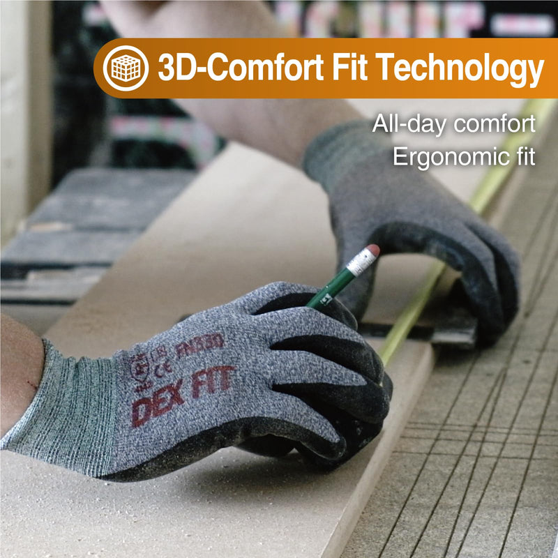 DEX FIT Nitrile Coated Work Gloves FN330-3D-Comfort Stretchy Fit, Firm Grip, Thin & Lightweight, Touchscreen Fingers, Protective & Durable, Breathable, Machine Washable; Black Grey M (8) 1 Pair Medium(1 Pair) Blackgrey