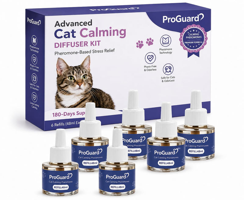 ProGuard® Cat Calming Diffuser Refill 6 Pack Cat Calming Pheromone Diffuser Refill Cat Plug in Pheromones Cat Stress Diffuser Cat Pheromones Calming for Cats Anxiety and Stress 48ml Vial-180 Days