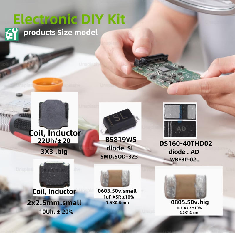 Hailue150Pcs Mobile Phone Capacitor 50V SMD Diode,Inductor Kit﻿,Diode Kit,Capacitor Kit,0603.0805 50V 1uF,SL,AD Diode,10uh 22uh Power.Suitable for Nintendo Switch Motherboard Backlight Control Chip