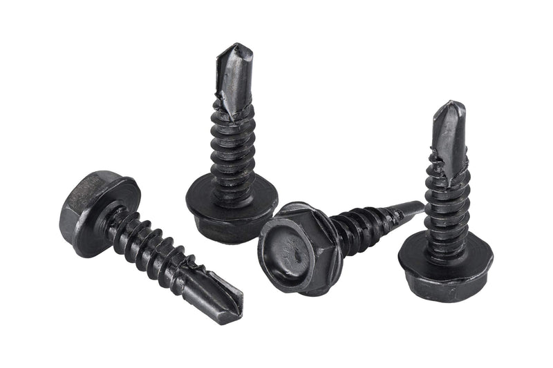 #8 x 1 in. Black Exterior Self Drilling Screws, Hex Washer Head (50 pcs) by Makers Bolt #8 x 1" (50 pcs)