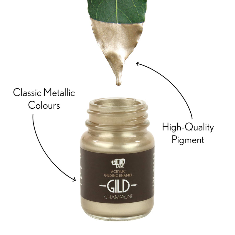 GILD Metallic Acrylic Enamel Paint - Champagne - For Wood, Metal, Glass, Furniture & Crafts - Water-Based, Non-Tarnish Finish - 60ml Tin - Made in Britain 2.03 Fl Oz (Pack of 1)