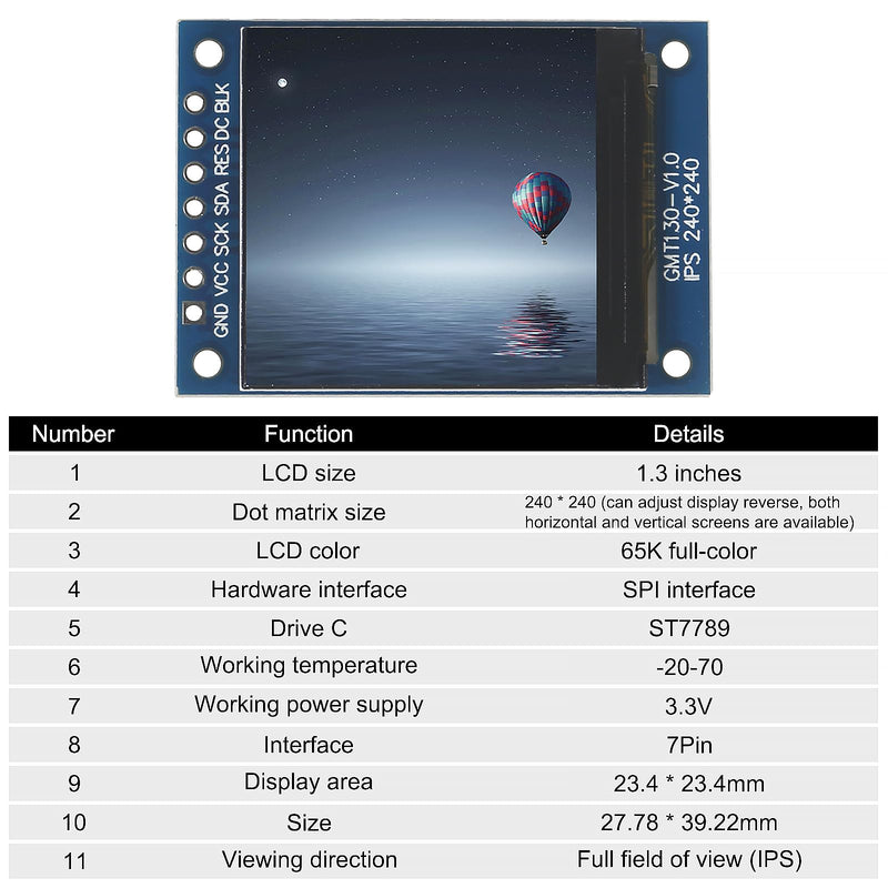 2pcs 1.3" SPI TFT LCD Display Screen Module ST7789 240x240 TFT LCD Screen Shield 3.3V 65K Full Color 51 STM32 for Arduino