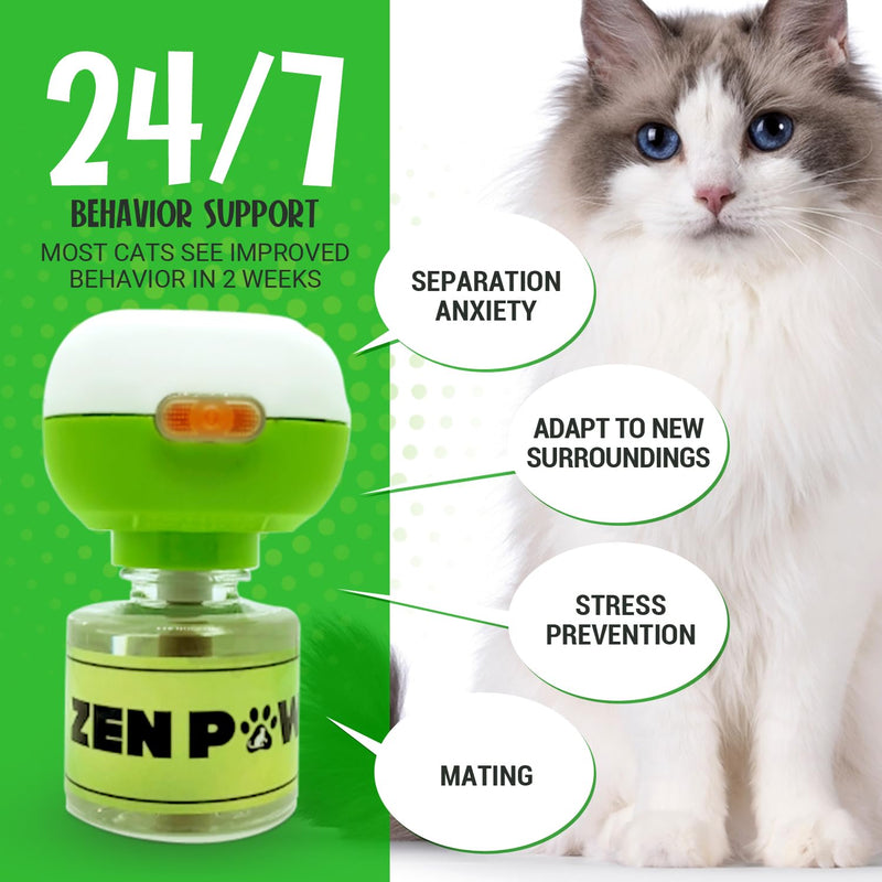 Zenpaws Kit - No Scent - 1 Diffuser + 5 Diffuser Cat Relaxant Refills + - Compatibility : Refills fit and are Compatible with All Major Brand diffusers. Comfort Zone, ThunderEase, Relaxivet and Others Difusser + 5 Bottles