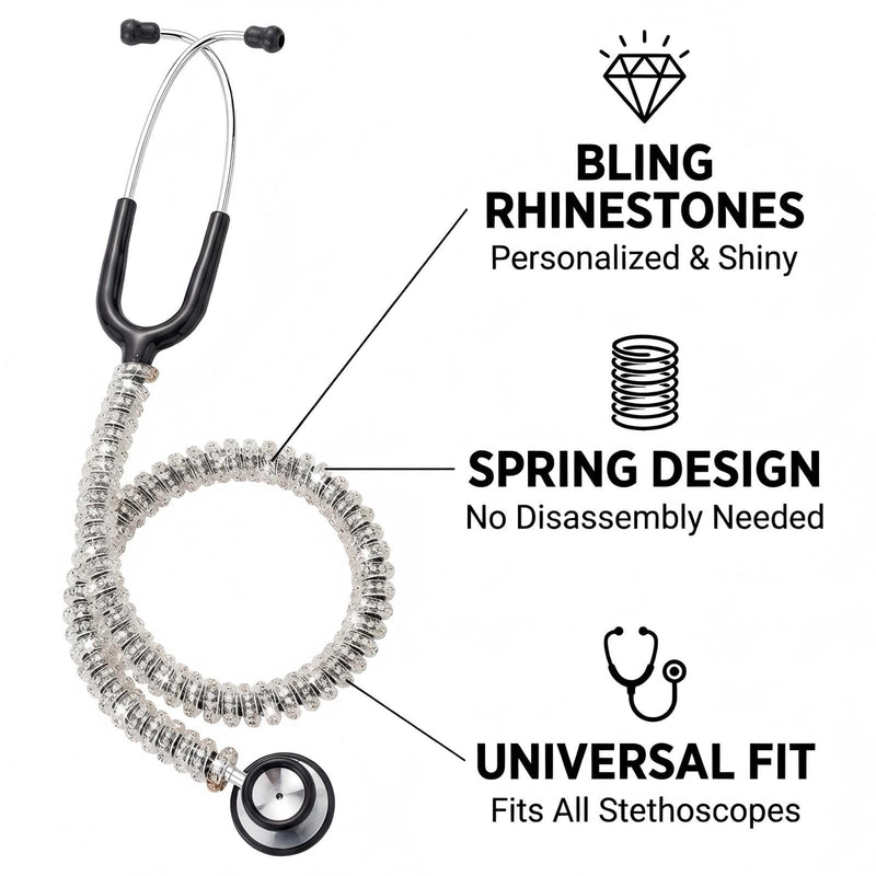 Bling Stethoscope Cover Sleeve Slim Crystal Universal Stethoscope Covers Accessories for Littmann(White) white