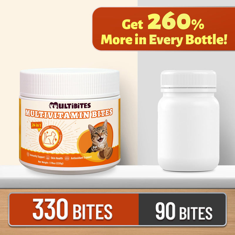 24-in-1 Vitamins Supplements and Taurine for Cats with CoQ10, Lysine, Glucosamine, Omega 3 - Cat Vitamins for Indoor Cats for Heart Health, Immunity Support, Shiny Skin&Coat- 330 Bites 7.76oz
