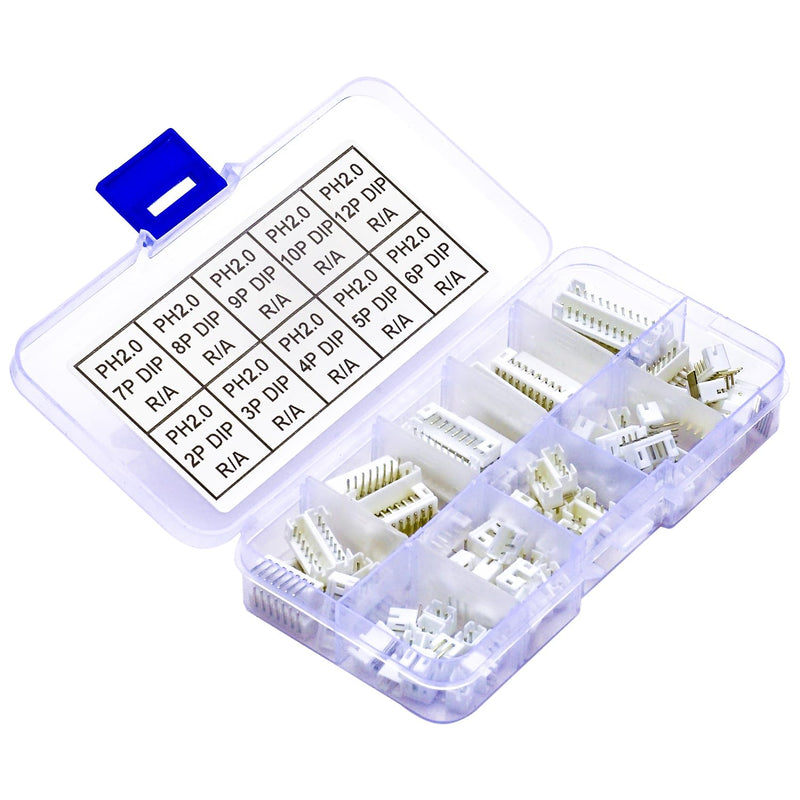 JST Connector Kit, PH2.0 DIP Header Jst 2mm Pitch IC Socket Plugs Adapter, JST-PH 2/3/4/5/6/7/8/9/10/12Pin DIP Header Side Type Right Angle Type Header (PH2.0-DIP-R/A) JST-2.0MM-PH-DIP-Right Angle Header