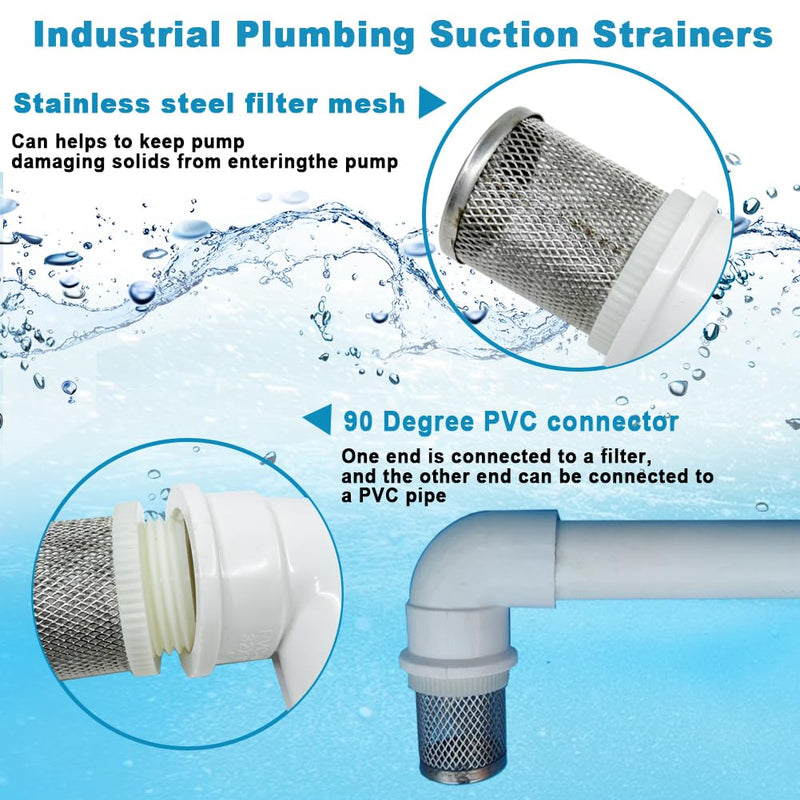 Cotonlake1 inch Stainless Steel Filter Cover Connected to 90 degree elbow 1" /DN25 PVC Water Pipe, Suction Strainers Used to Remove Debris and Reduce Solid Entry (1pcs) 1"DN25
