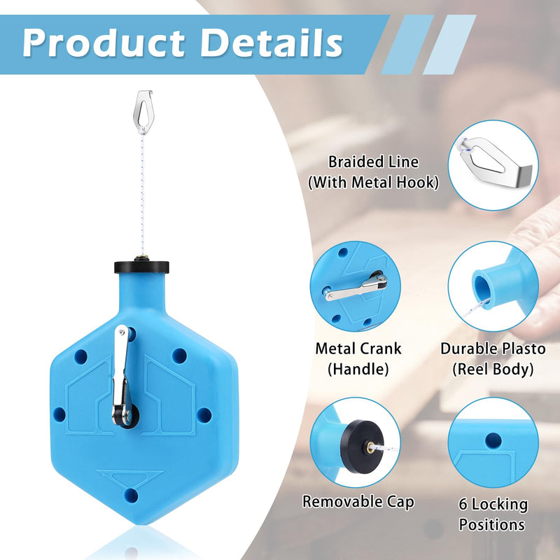 2 Pcs Chalk Line Reel 98ft(30m) Chalk Line Tool Chalk Box | for Construction Carpentry Precision Marking Decoration Brick Layer Drawing Straight Working Projects BLUE