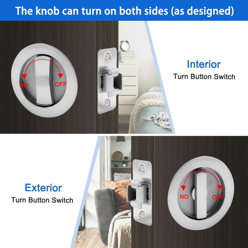 Dontay Pocket Door Passage Latches Lock,Flush Double Sided Rotation,Privacy (Bed/Bath) Latch,Large Lever,Hardware for 1 3/8" to 2 3/16" Sliding Door & Bathroom Doors (Brushed Nickel, Round - 2 Set) Brushed Nickel