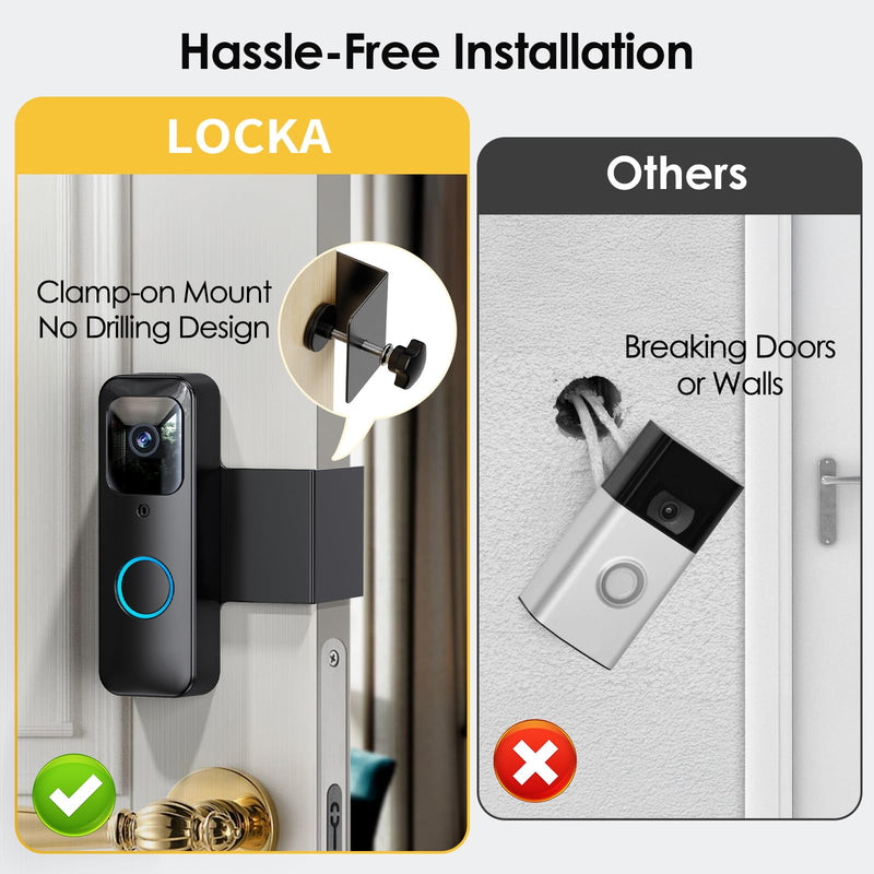 LOCKA Blink Doorbell Mount, Full-Metal Anti-Theft Mount Compatible with Blink Video Doorbell, No-Drill Doorbell Bracket Holder for Home, Apartment & Dorm Clamp-on Version